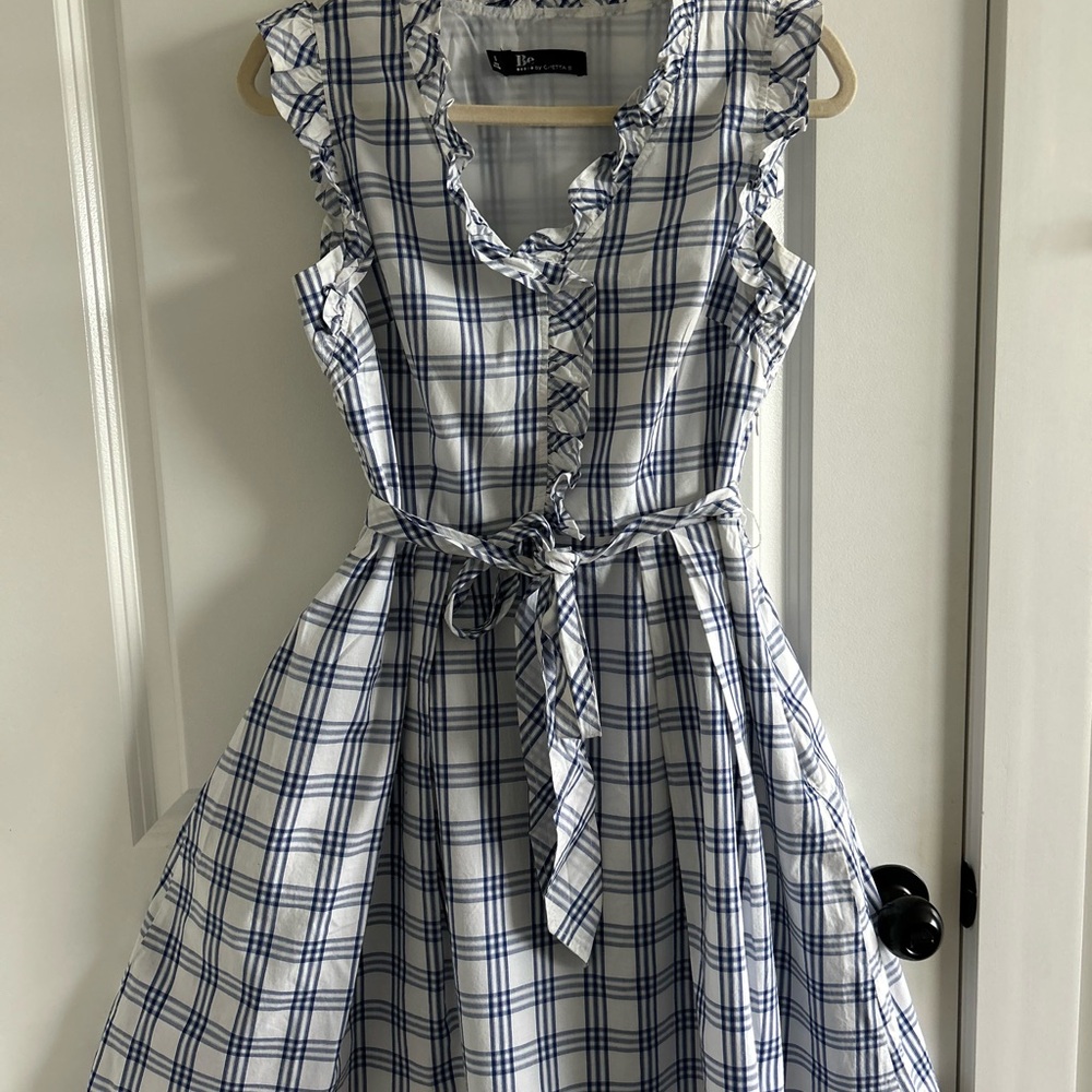 Chetta B Blue and White Plaid Dress